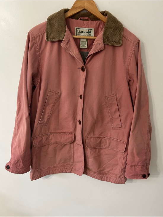 L.L. Bean Jackets & Blazers - LLBean Chore Jacket Pink Canvas Barn Utility Brown Corduroy Collar Womens Medium